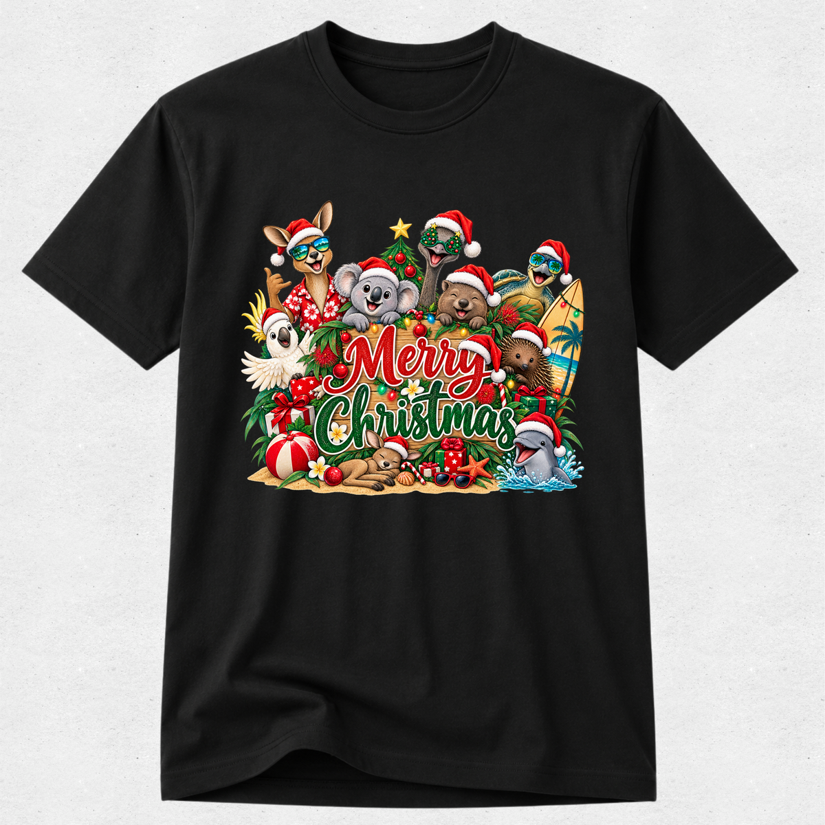 Merry Christmas - Aussie Summer Animals Tshirt
