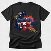 Black t-shirt with Australia 2026 design featuring a kangaroo, soccer ball, and Australian flag.