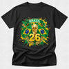 Black t-shirt with Brazil-themed design featuring a gold trophy and number 26 on a white background