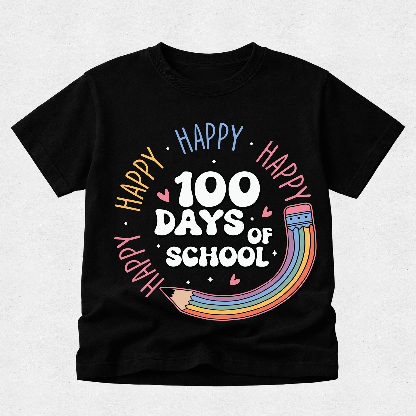 Happy 100 Days of School - Curved Pencil Students & Teacher Tshirt