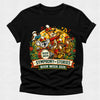 Black t-shirt with a colorful design featuring animals playing instruments and 'Symphony of Stories Book Week 2026' text on a light gray background.