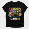 Black t-shirt with colorful 'Book Week Energy' design on a white background