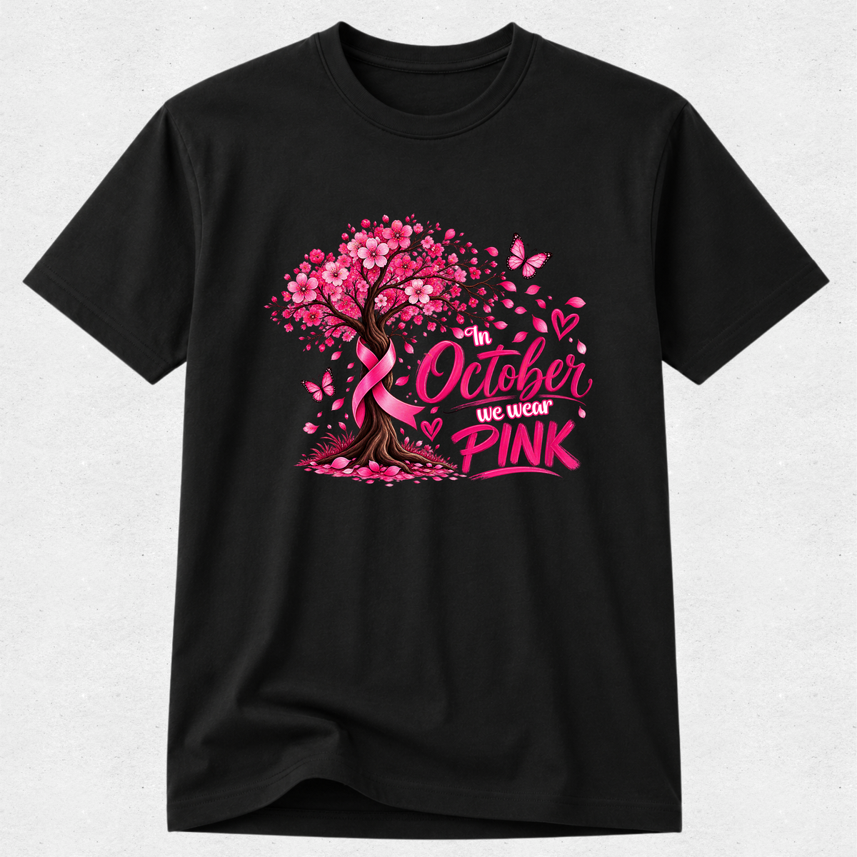 Pink Tree Ribbon Support - Breast Cancer Awareness Tshirt