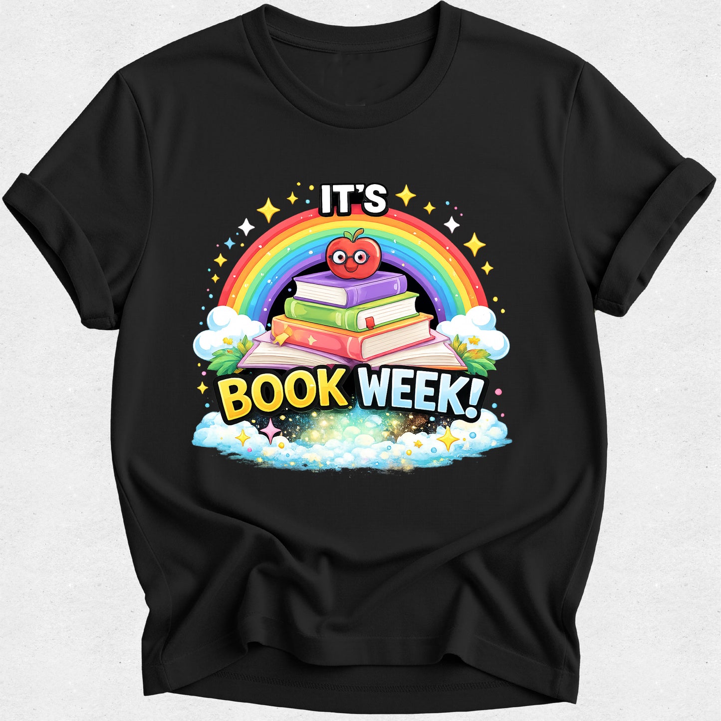 It's Book Week Tshirt - Rainbow Apple Clouds