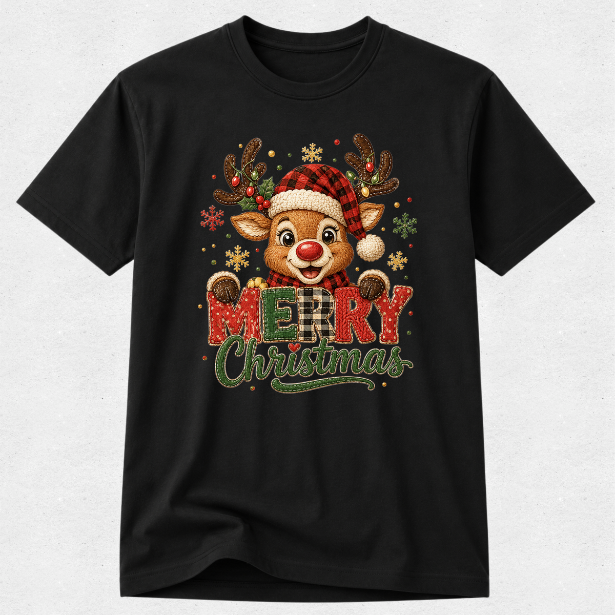 Reindeer Knit Look Merry Christmas Tshirt