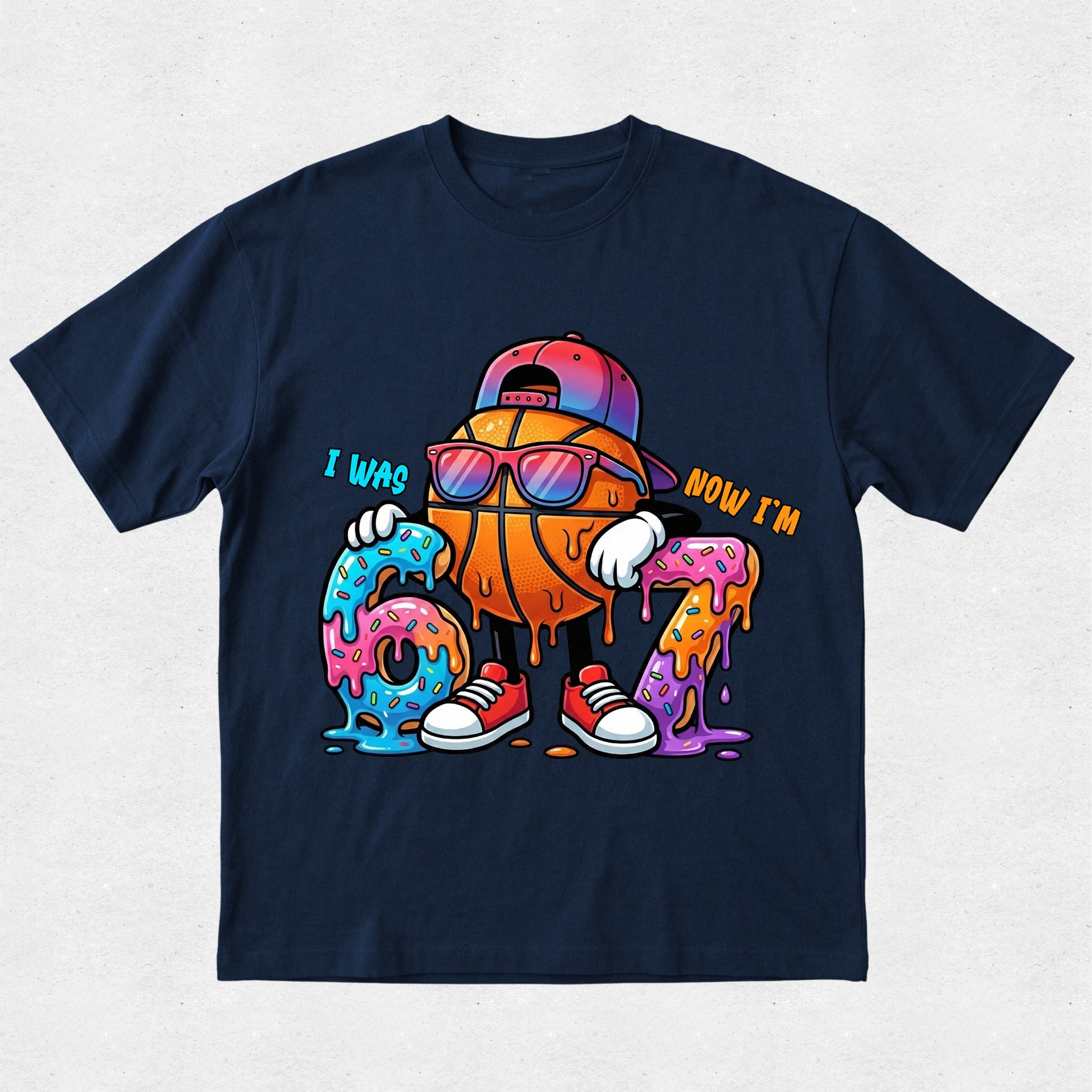 navy tshirt boys 7th birthday tshirt featuring I was 6 now I'm 7 basketball graphic