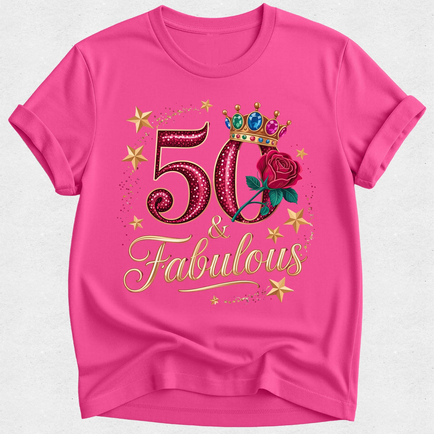 50 & Fabulous Birthday Tshirt - Gold Text