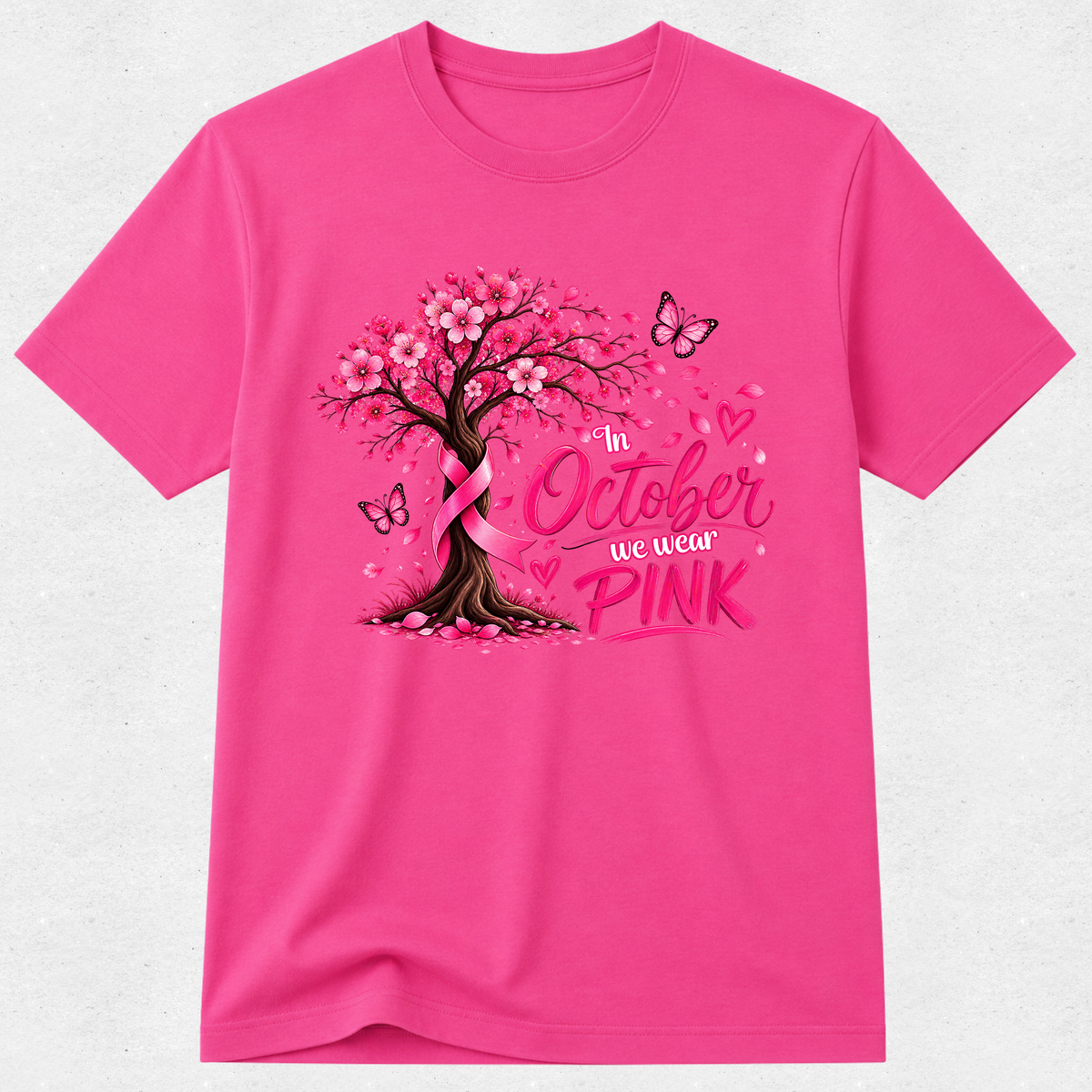 Pink Tree Ribbon Support - Breast Cancer Awareness Tshirt