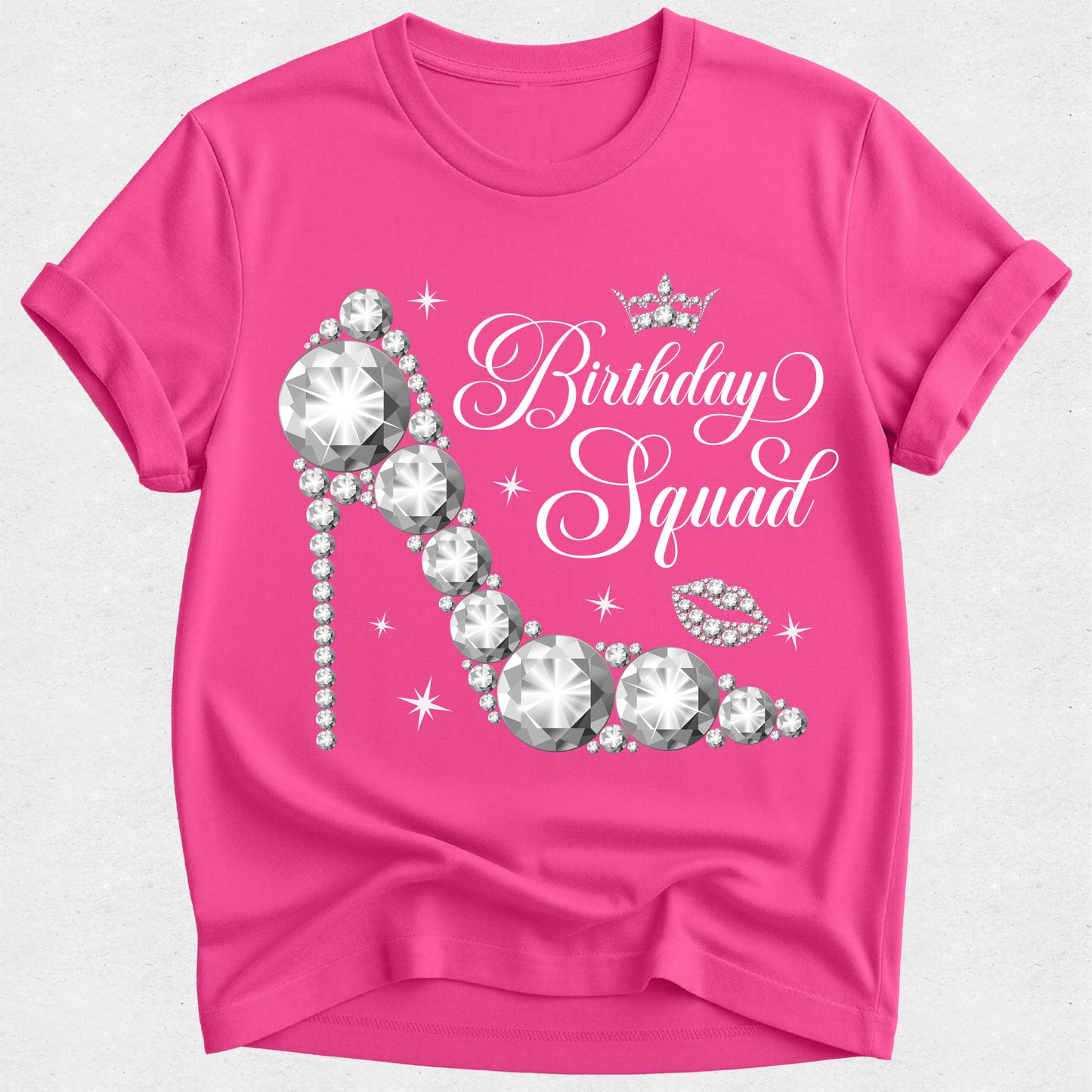 Birthday Queen & Squad Matching Tshirts - Silver Diamond Rhinestone