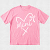 Pink t-shirt with white graphic design on a light gray background