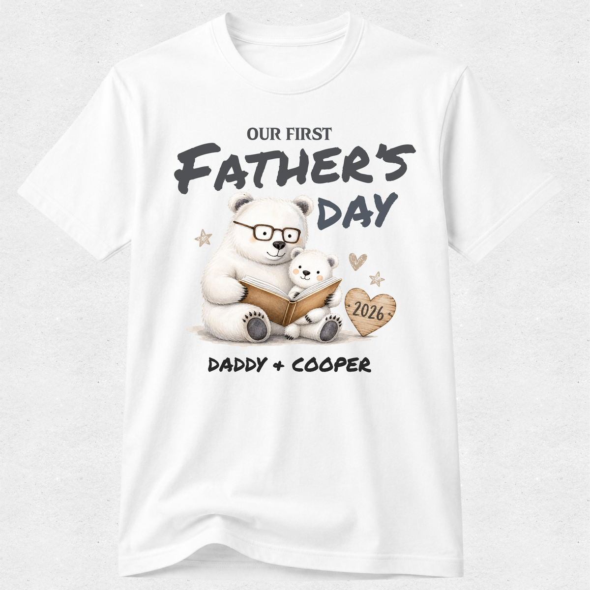 Polar Bear Reading -  Our First Fathers Day Matching Tshirt