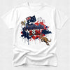 White t-shirt with Australia 2026 graphic design featuring kangaroo, soccer ball, and Australian flag.