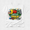 White t-shirt with '100 Days of Prep' graphic design featuring an apple, books, and a microscope on a white background.