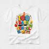 White t-shirt with colorful '100 Days of School' design on a white background