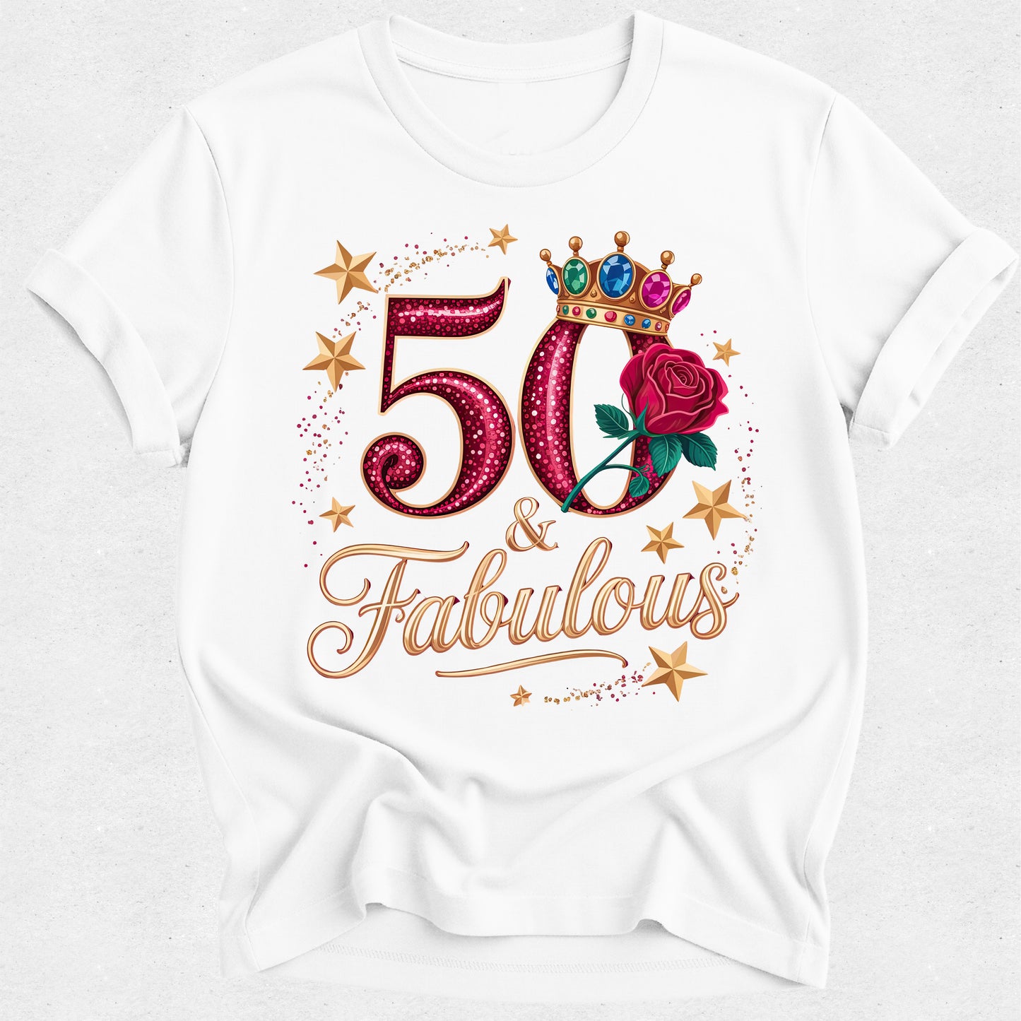 50 & Fabulous Birthday Tshirt - Gold Text