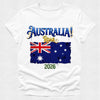 White t-shirt with Australia flag and 'Australia Roar 2026' text on a white background