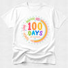 White t-shirt with colorful '100 Days of School' design on a white background