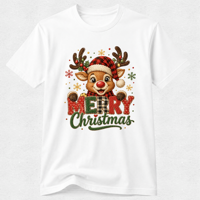 Reindeer Knit Look Merry Christmas Tshirt