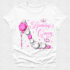 White t-shirt with 'Birthday Queen' text and pink gemstone design on a white background
