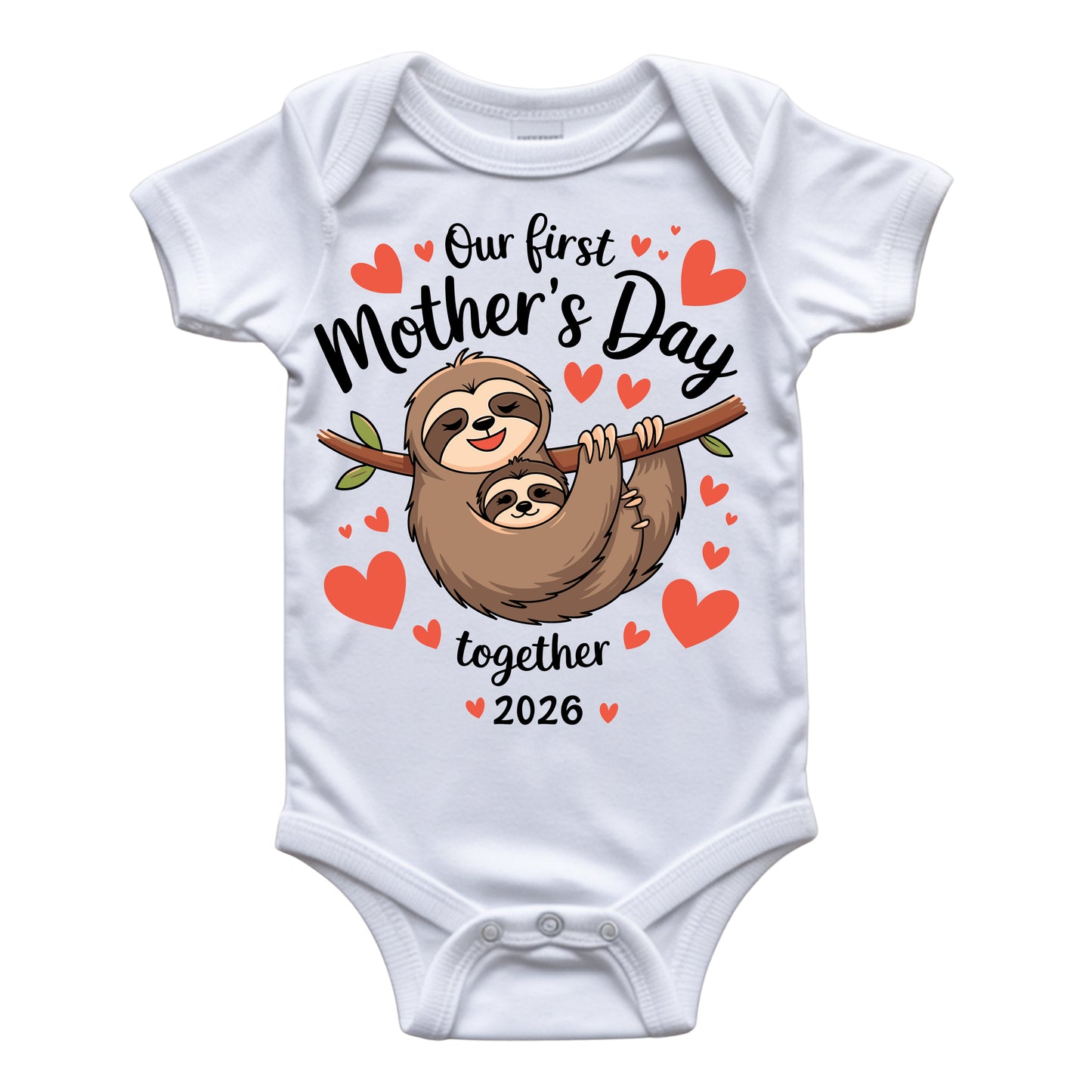 Our First Mothers Day Together Tshirt - Sloth Matching Hearts 2026