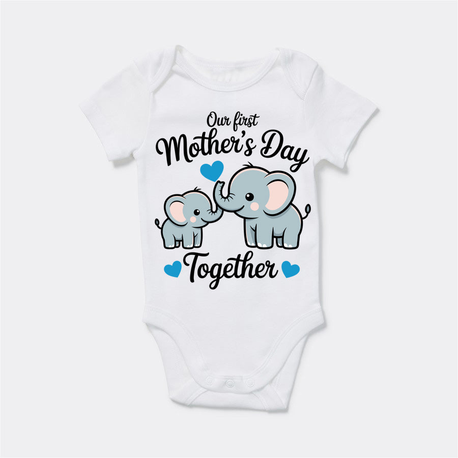 Our First Mothers Day Together Tshirt - Elephant & Baby Matching Hearts