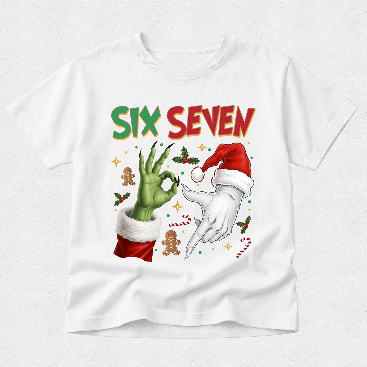 Santa with Grinch Hands 6 7 - Christmas Tshirt
