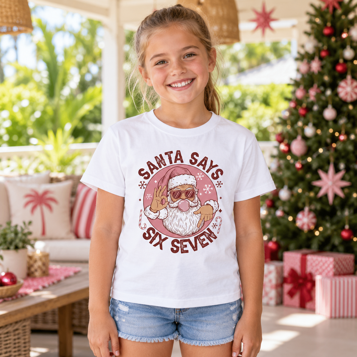 Santa Bubble Says 6 7 - Christmas Tshirt