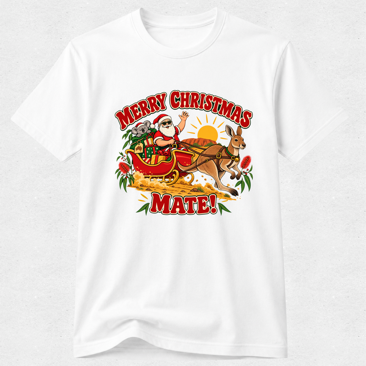 Merry Christmas Mate - Aussie Kangaroo Sleigh Tshirt