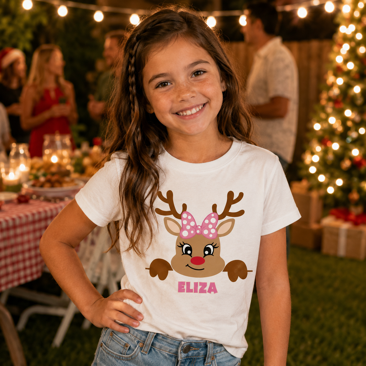 Reindeer Peeking - Personalised Christmas Tshirt