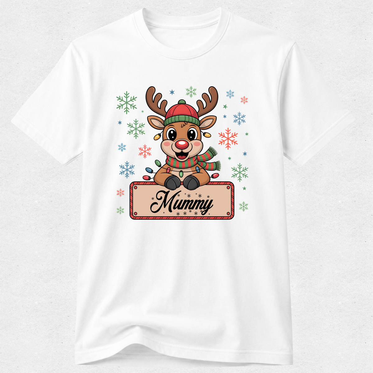 Reindeer Plaque Snowflakes - Personalised Christmas Tshirt