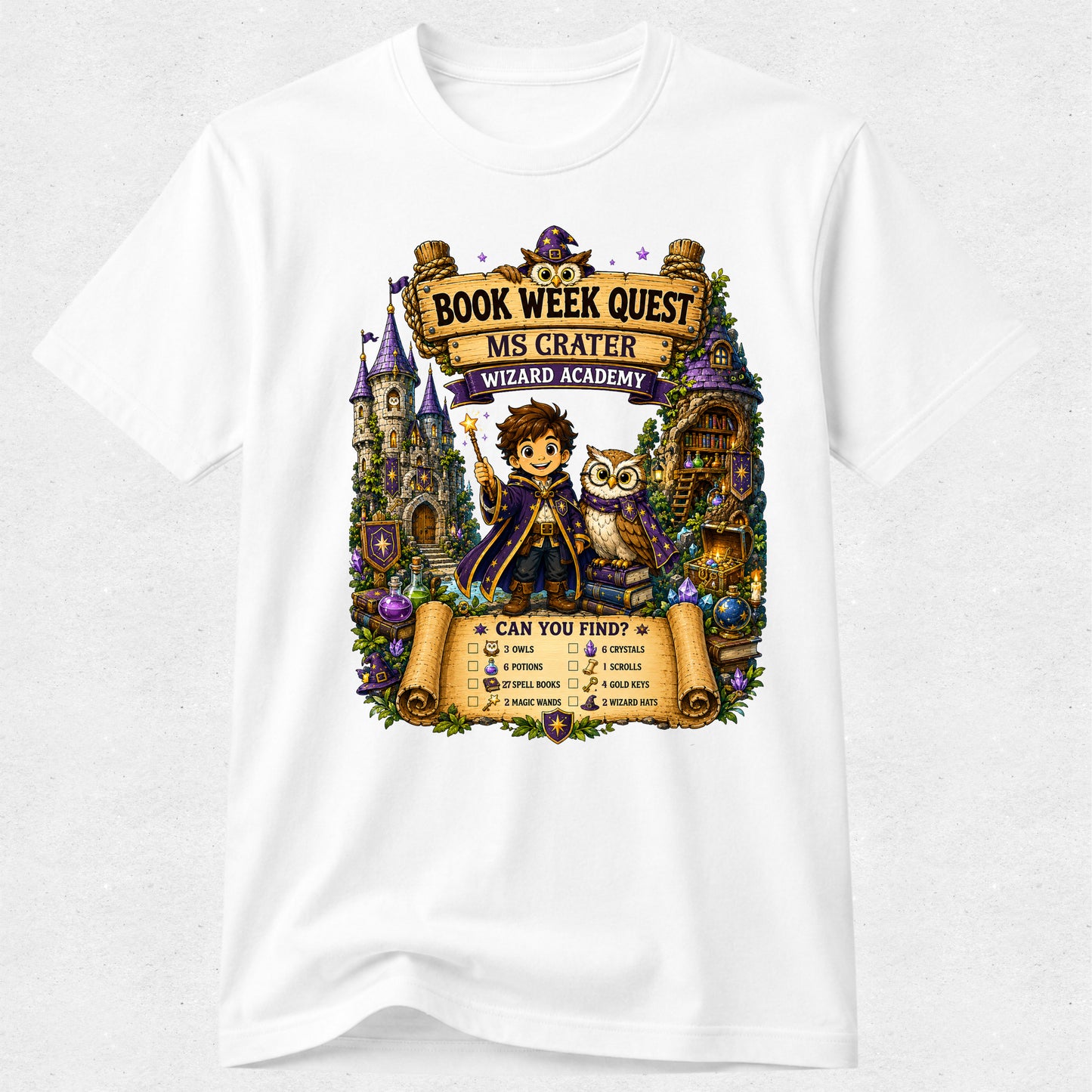 Interactive Book Week Quest Tshirt - Wizard Owl