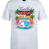White t-shirt with a colorful 'Family Cruise 2026' graphic design featuring a cruise ship and palm trees on a white background.