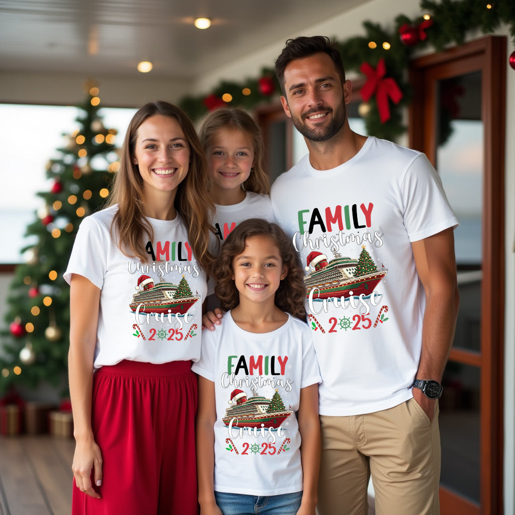 Christmas Tree Holiday Cruise Matching Family T-Shirt, festive cruise outfit for families.