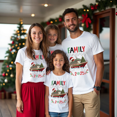 Christmas Tree Holiday Cruise Matching Family T-Shirt, festive cruise outfit for families.