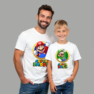 Super Mario inspired birthday party t-shirt with characters