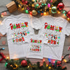 Matching family holiday t-shirts featuring sleigh design, soft and cheerful Christmas wear.