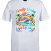 White t-shirt with colorful 'Family Cruise 2026' design featuring a ship, palm trees, and flowers on a white background.