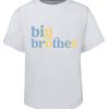 White t-shirt with 'big brother' text in colorful letters on a white background