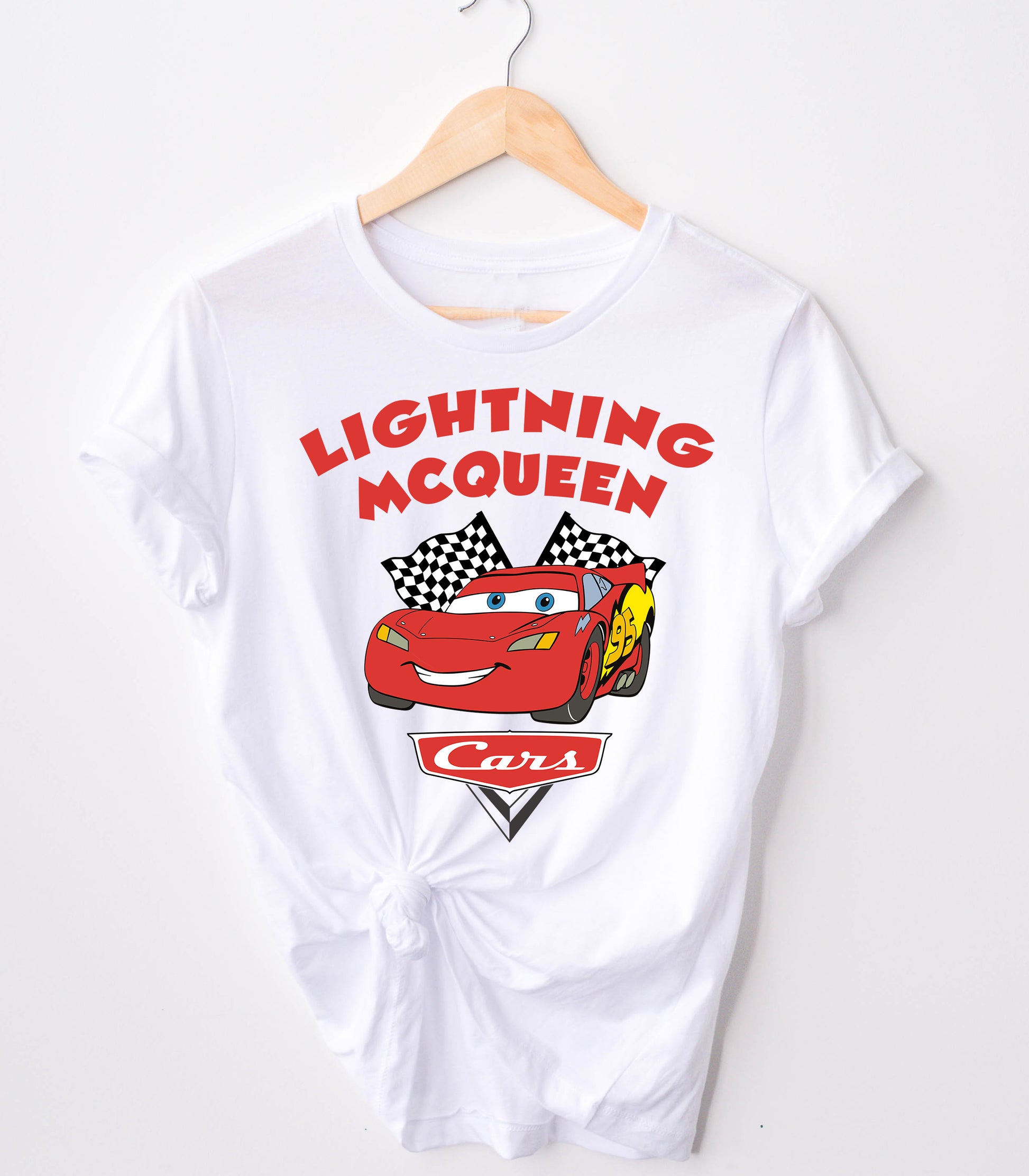 Hanging Fast & Furious Family Disney Cars inspired racing t-shirt showing front design
