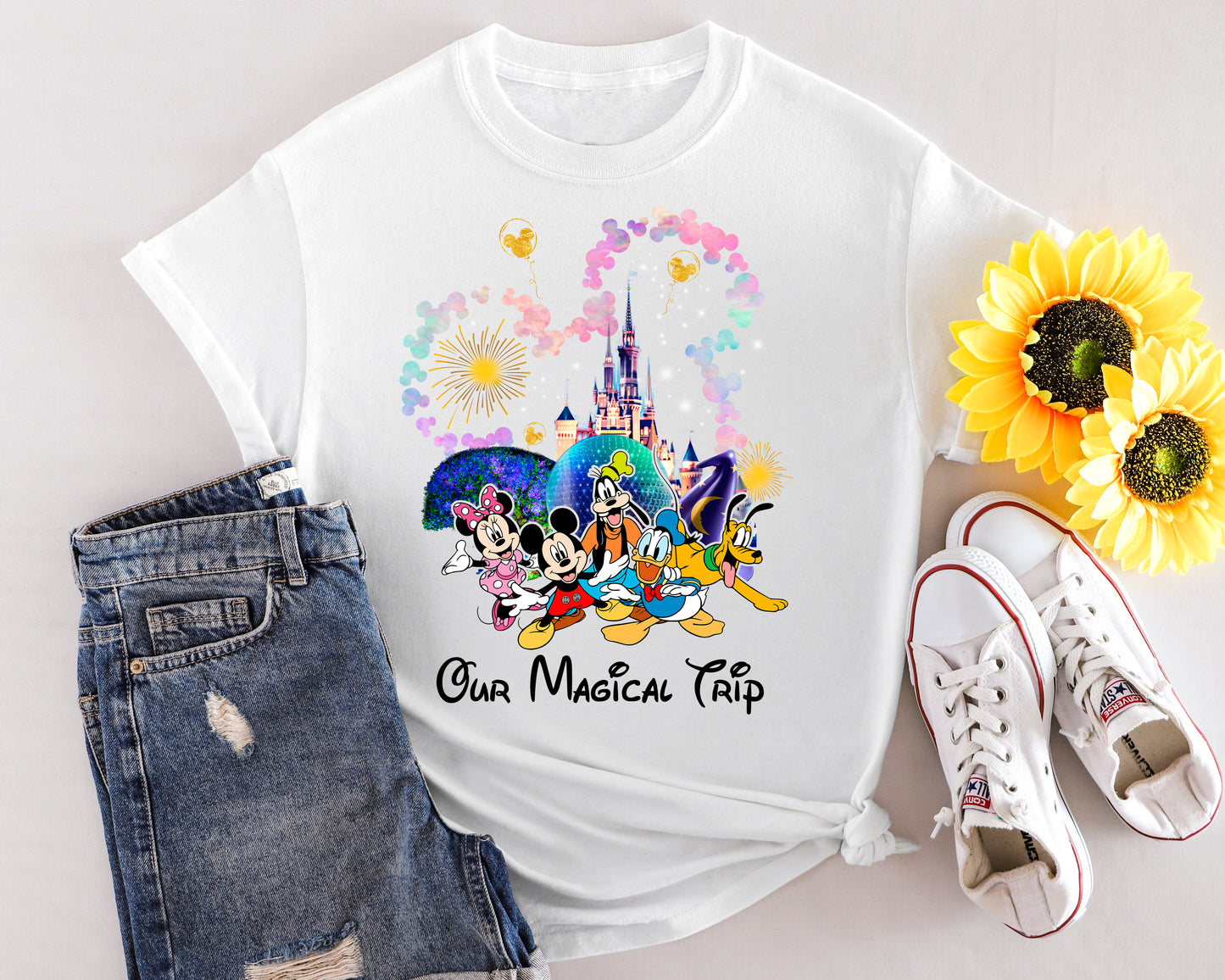 Sparkly Disney park day outfit – Shining at the Castle tee laid flat