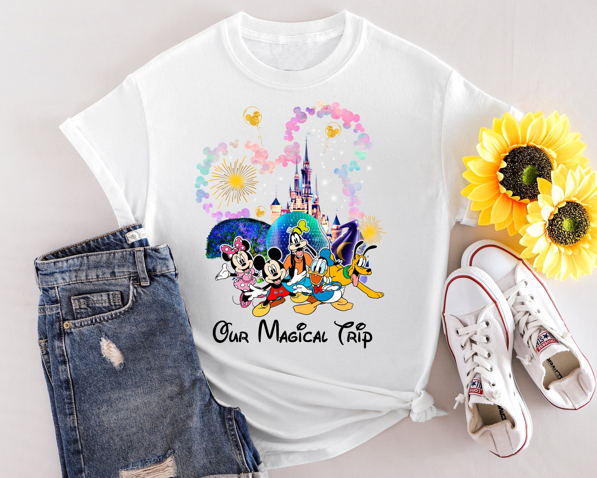 Sparkly Disney park day outfit – Shining at the Castle tee laid flat