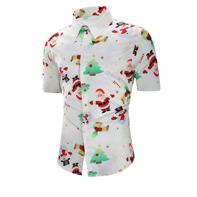 Christmas Button Up Shirt  – White Santa