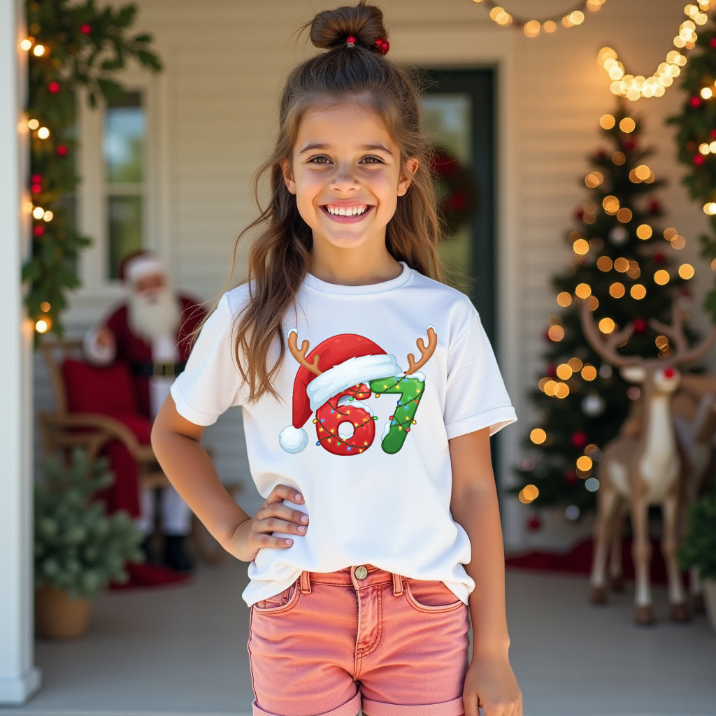 Kids holiday 67 trend tee with Santa hat design