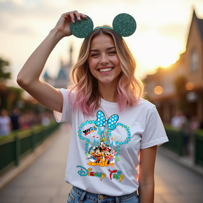 Front view of Blue Dreams Castle Family Trip Disney-inspired t-shirt