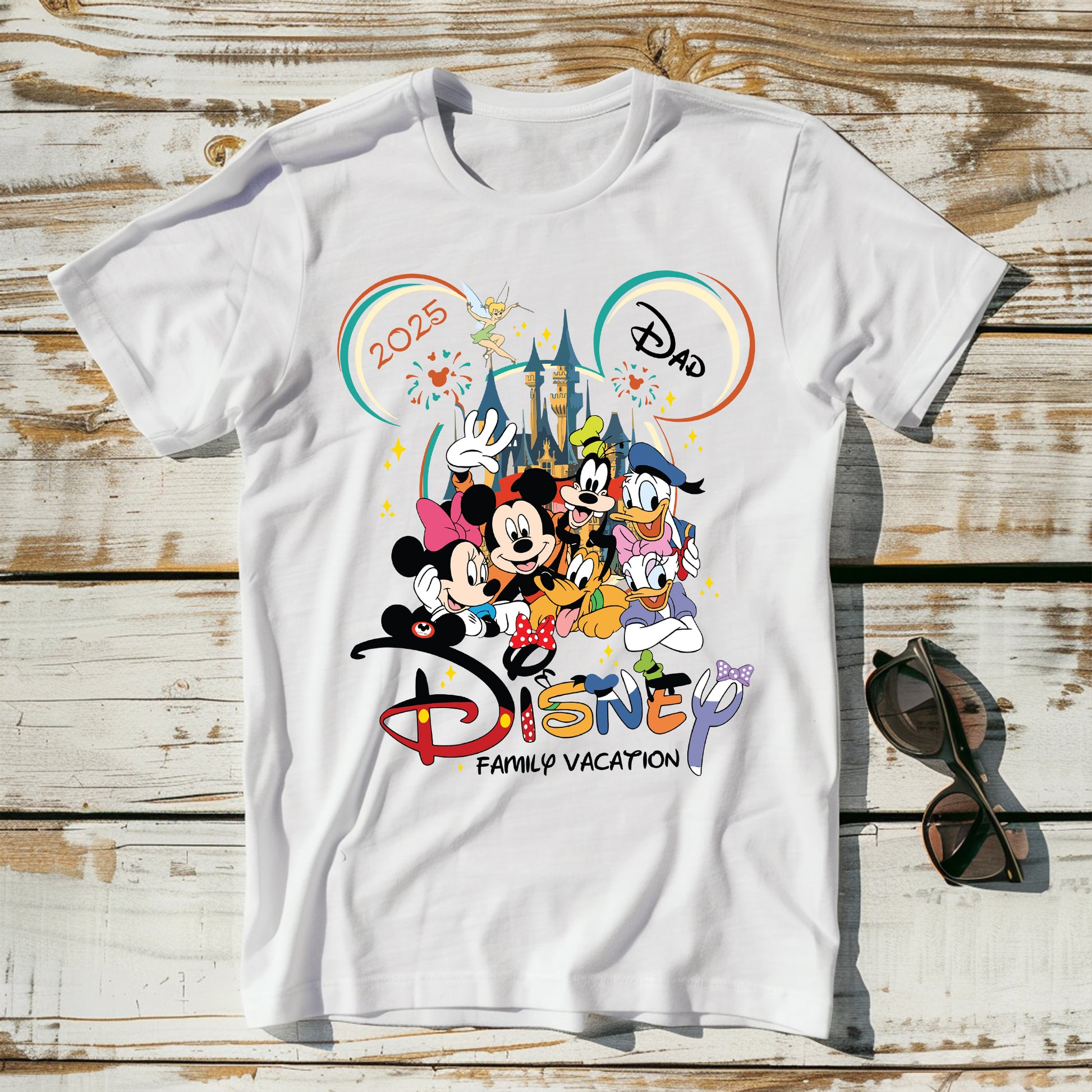 Flat lay of Fairy Dust & Castle Dreams Disney inspired t-shirt showing front design