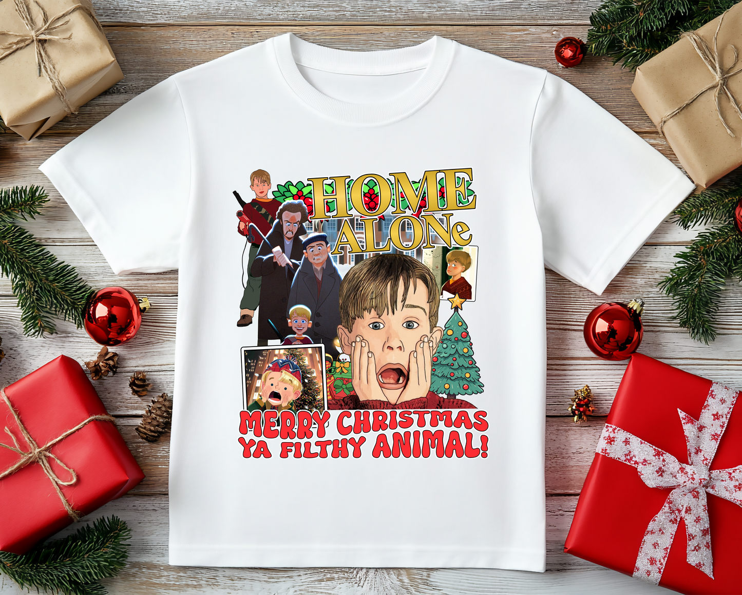 Funny Home Alone inspired holiday graphic tee for Christmas