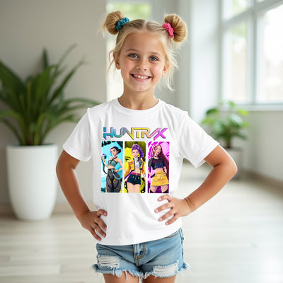 Neon Crush Huntrix K-Pop Demon Hunters graphic t-shirt with vibrant idol design