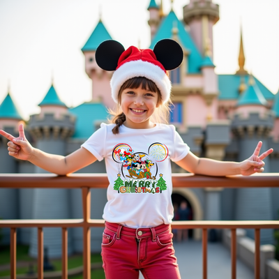 Festive Merry & Bright holiday tee with Disney inspired design