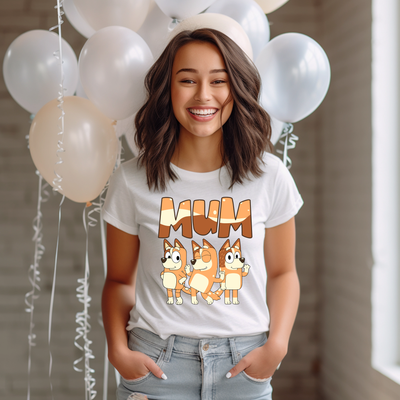 Fun Bluey Inspired Mum Squad graphic T-shirt gift for mothers