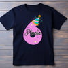 Black t-shirt with a colorful number '6' design and the name 'Phoebe' on a wooden background